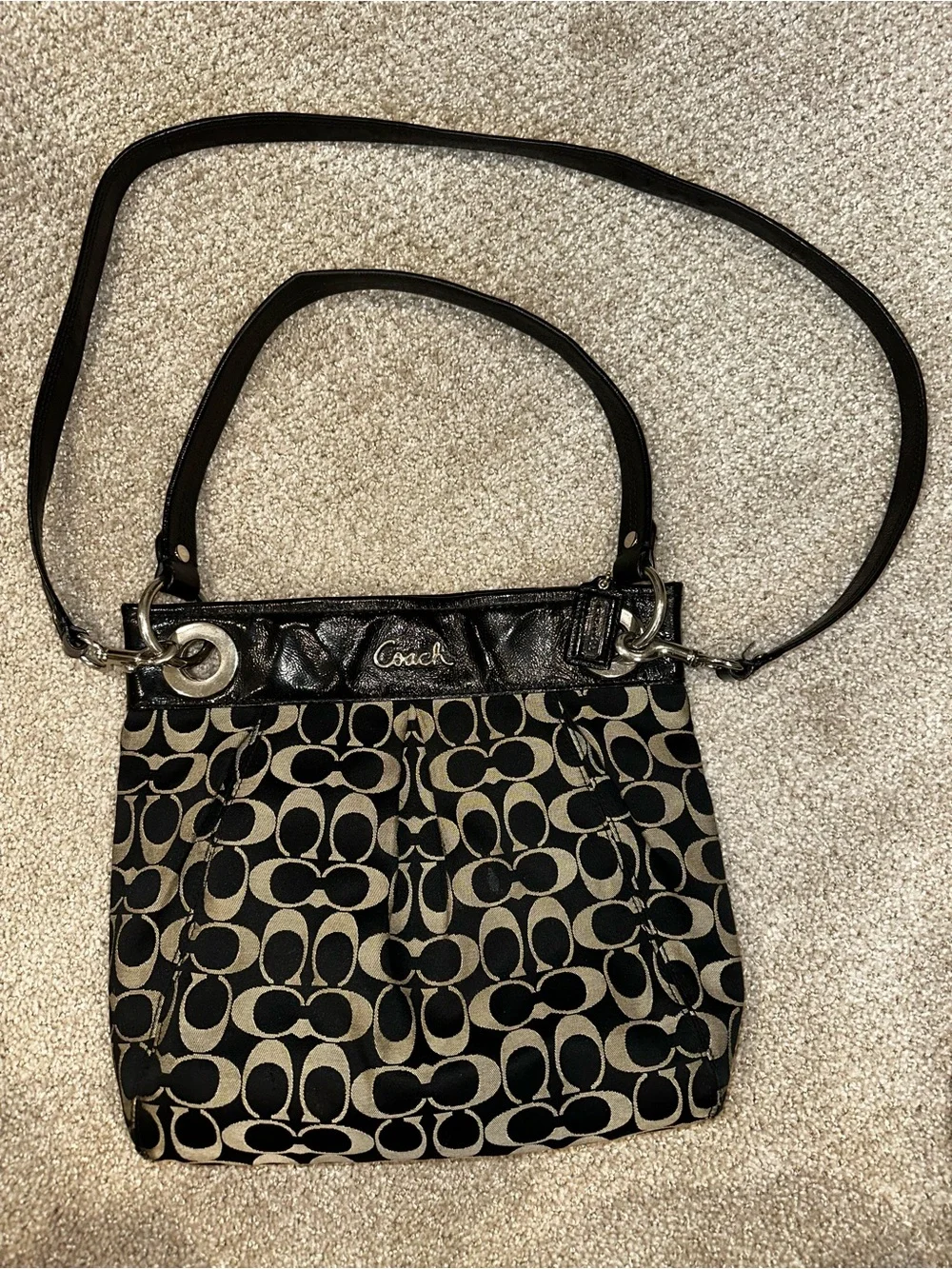 Coach Black and Tan Signature Canvas Crossbody Bag